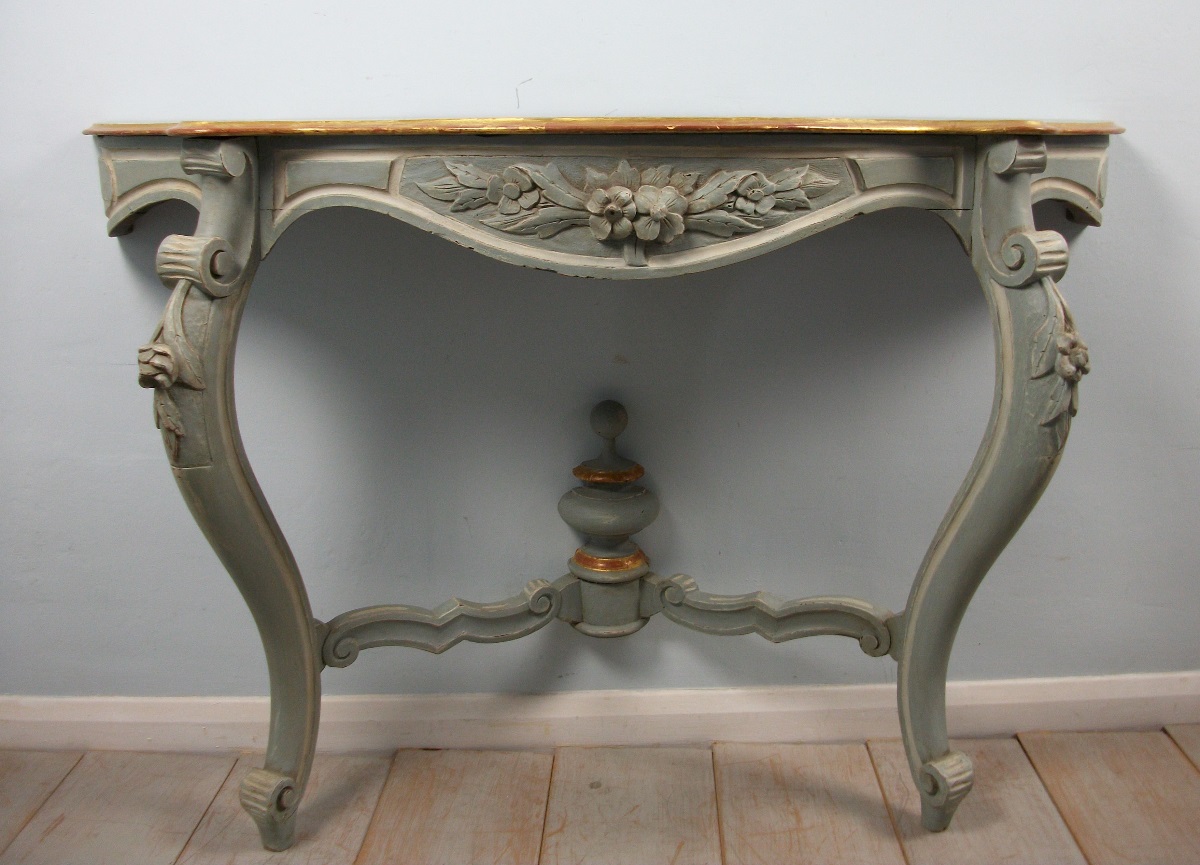 Pair of Painted and Gilded Italian Console Tables